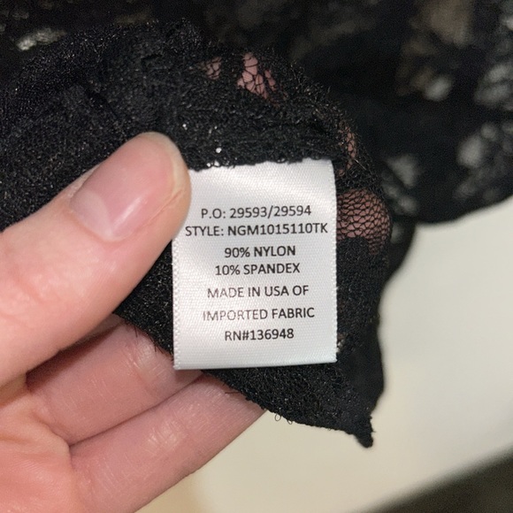 Nasty Gal Funnel Neck Lace Sheer Long Sleeve Top Keyhole Back with Button Detail - Picture 7 of 10